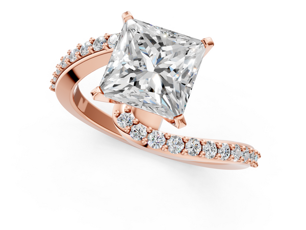 Rose gold Princess Solitaire Twist Band with Pave Set Diamonds and Four-Prong Setting