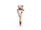Rose gold Princess Solitaire Twist Band with Pave Set Diamonds and Four-Prong Setting_118