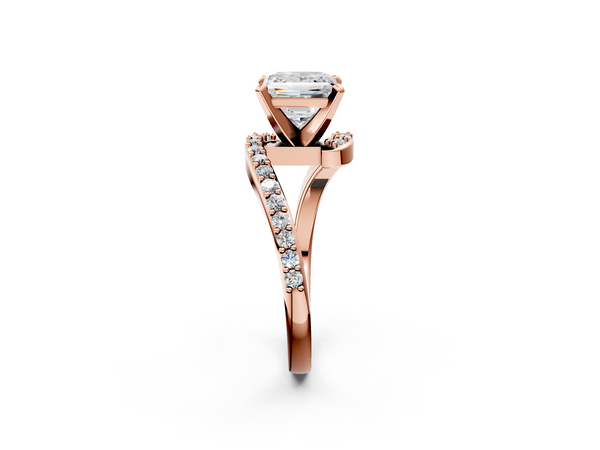 Rose gold Princess Solitaire Twist Band with Pave Set Diamonds and Four-Prong Setting