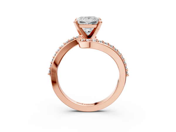 Rose gold Princess Solitaire Twist Band with Pave Set Diamonds and Four-Prong Setting
