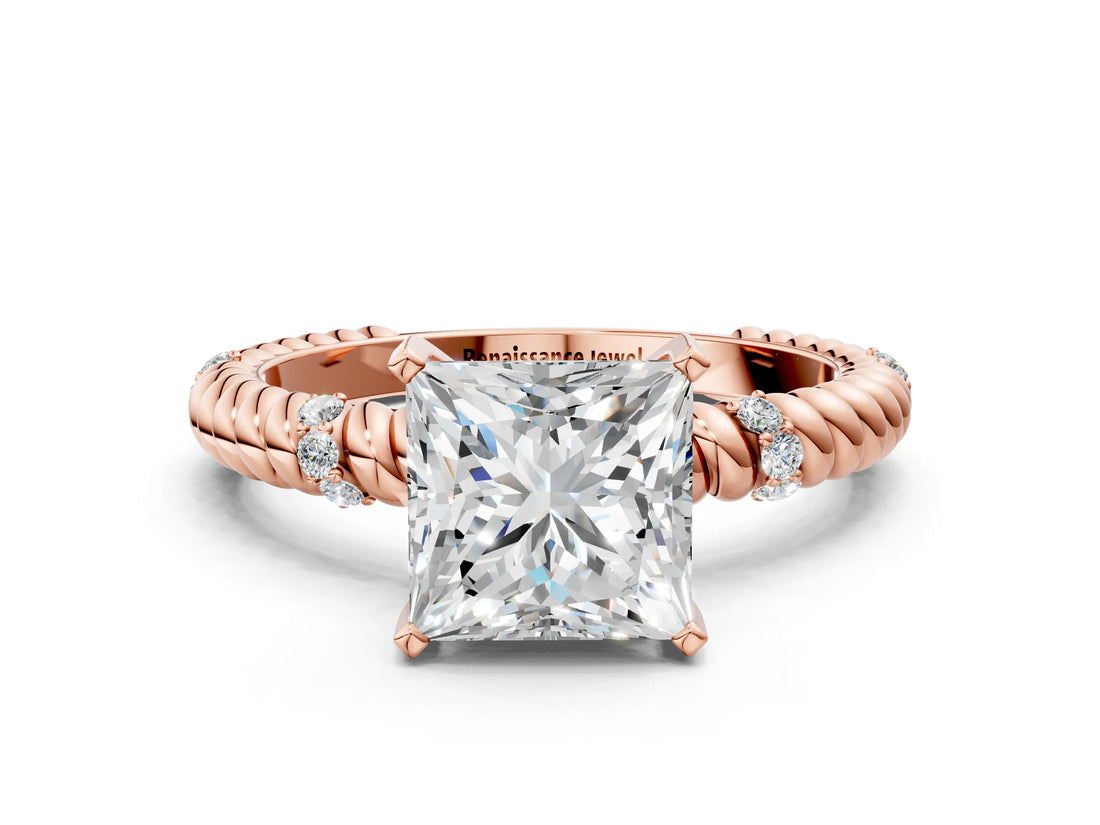 Rose gold Princess Solitaire Twisted Band Prong Set Engagement Ring_68
