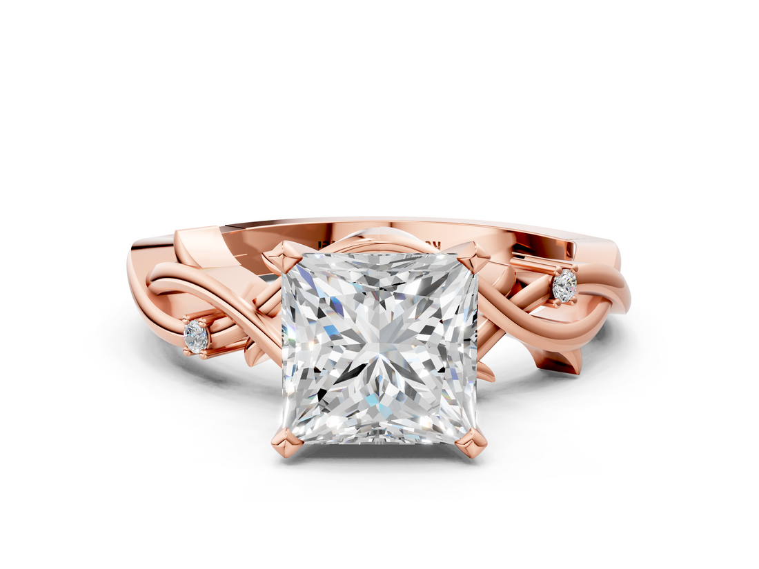 Rose gold Princess Solitaire Twisted Band Prong Setting Ring_173