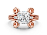 Rose gold Princess Solitaire Twisted Band Scroll Prong Ring_3
