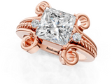 Rose gold Princess Solitaire Twisted Band Scroll Prong Ring_4