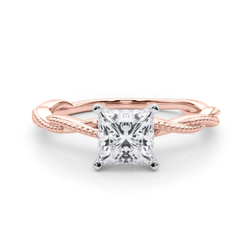 Rose gold Princess Solitaire Twisted Band with Bead Prong Setting 1