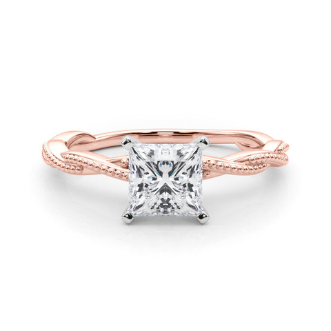 Rose gold Princess Solitaire Twisted Band with Bead Prong Setting 1