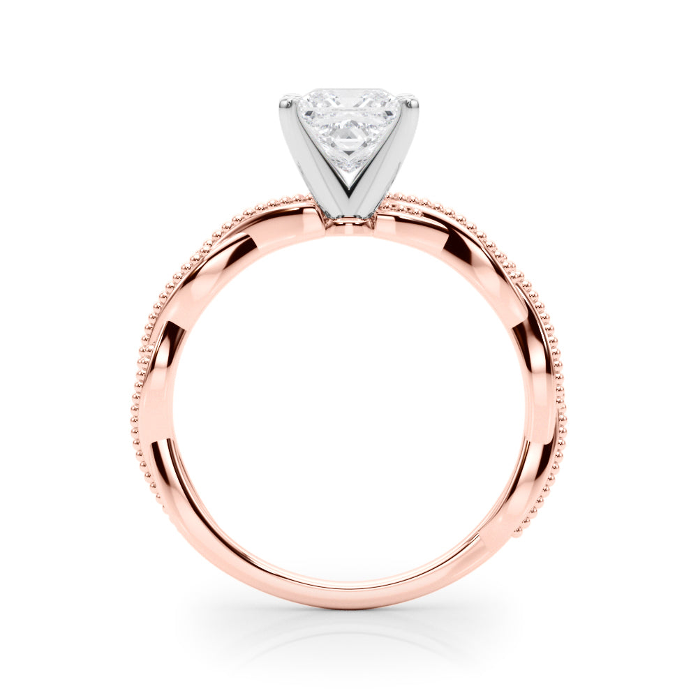 Rose gold Princess Solitaire Twisted Band with Bead Prong Setting 2