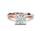 Rose gold Princess Solitaire Twisted Band with Bead Prong Setting_319