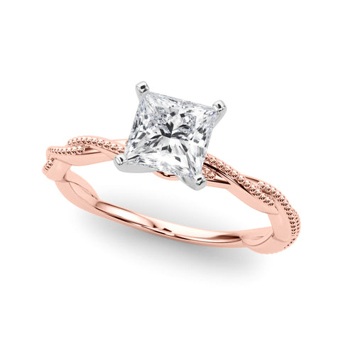 Rose gold Princess Solitaire Twisted Band with Bead Prong Setting
