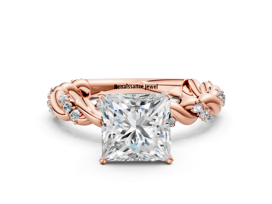 Rose gold Princess Solitaire Twisted Band with Pavé Accents and Four-Prong Setting_19