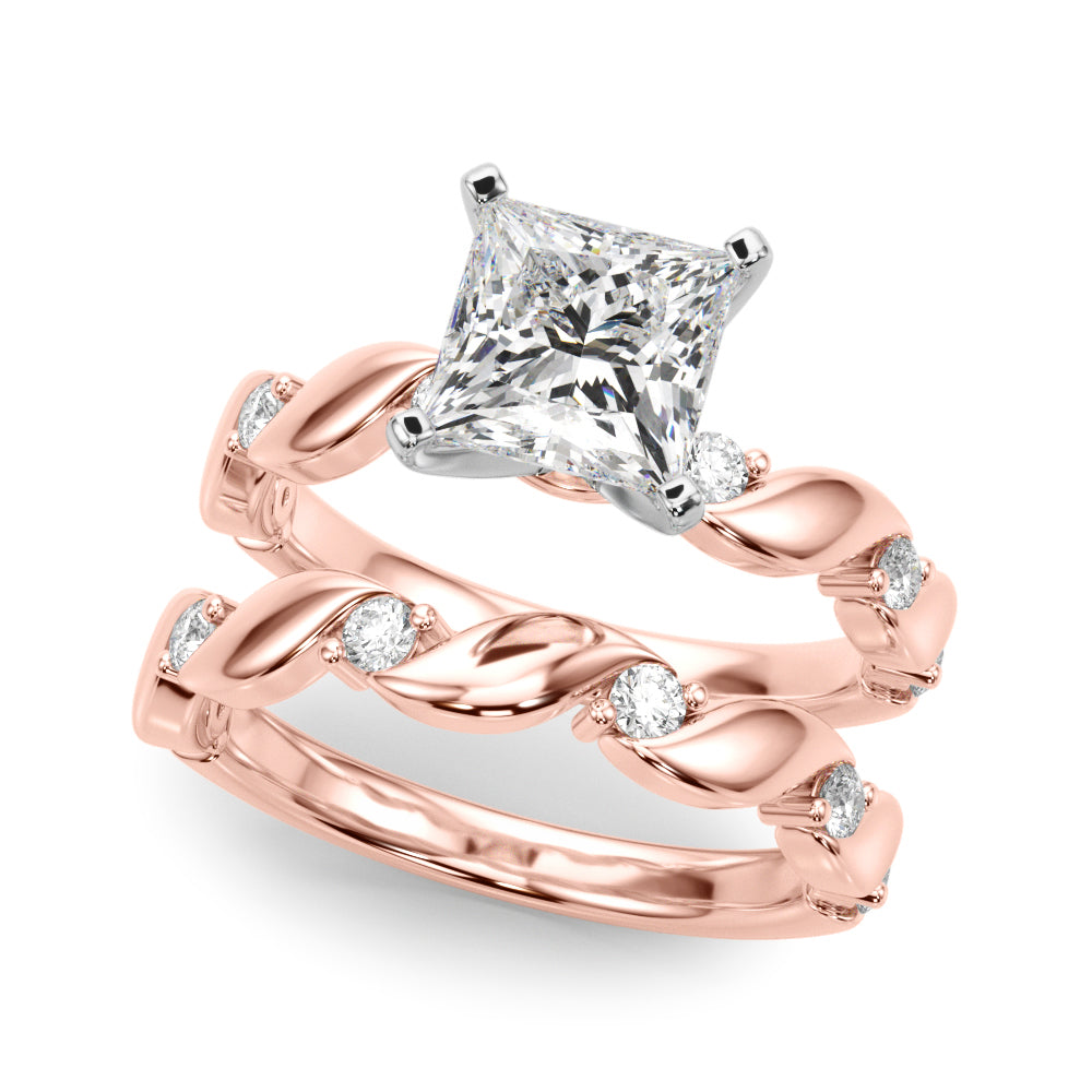Rose gold Princess Solitaire Twisted Band with Prong Setting 1