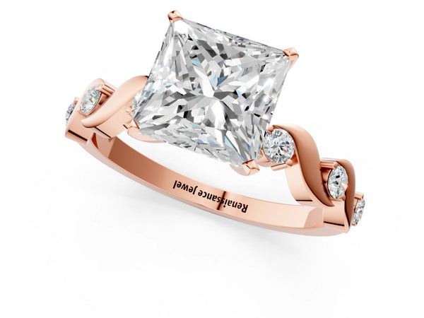 Rose gold Princess Solitaire Twisted Band with Prong Setting
