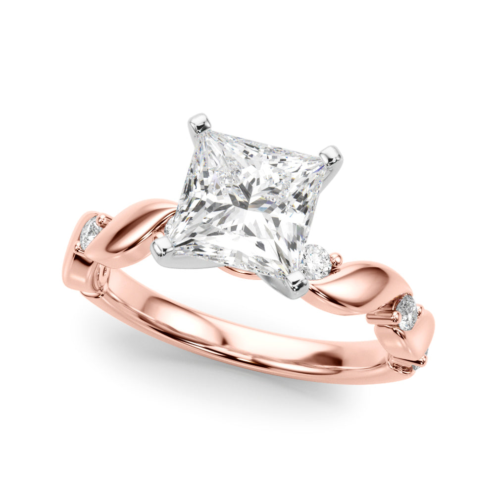 Rose gold Princess Solitaire Twisted Band with Prong Setting