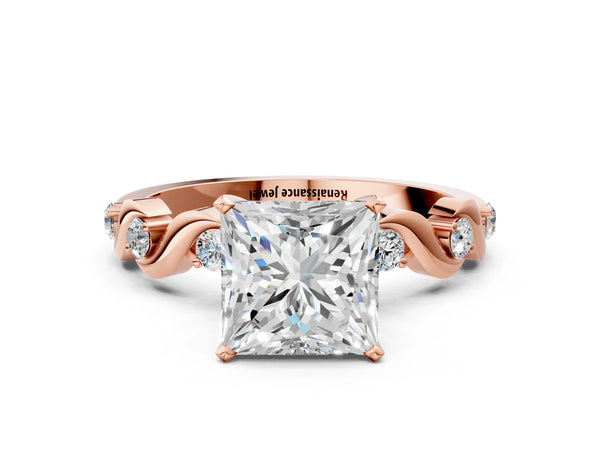 Rose gold Princess Solitaire Twisted Band with Prong Setting