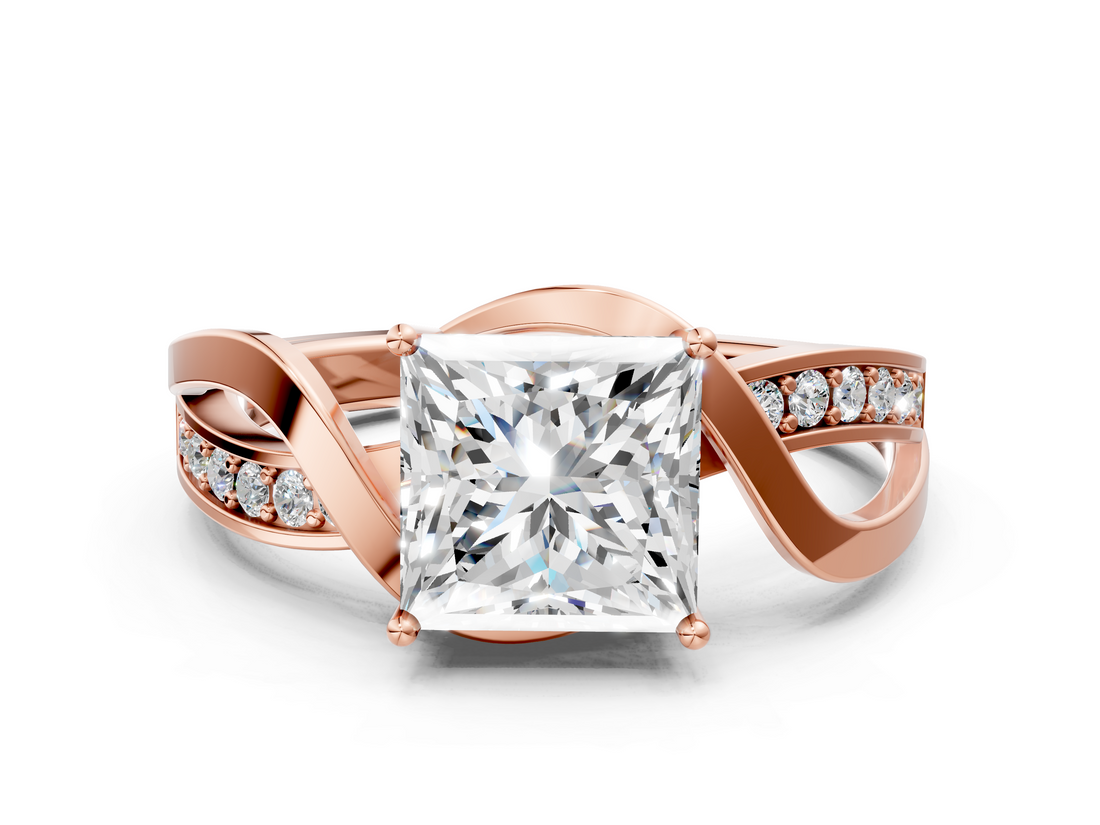 Rose gold Princess Solitaire Twisted Band with Prong Setting_13