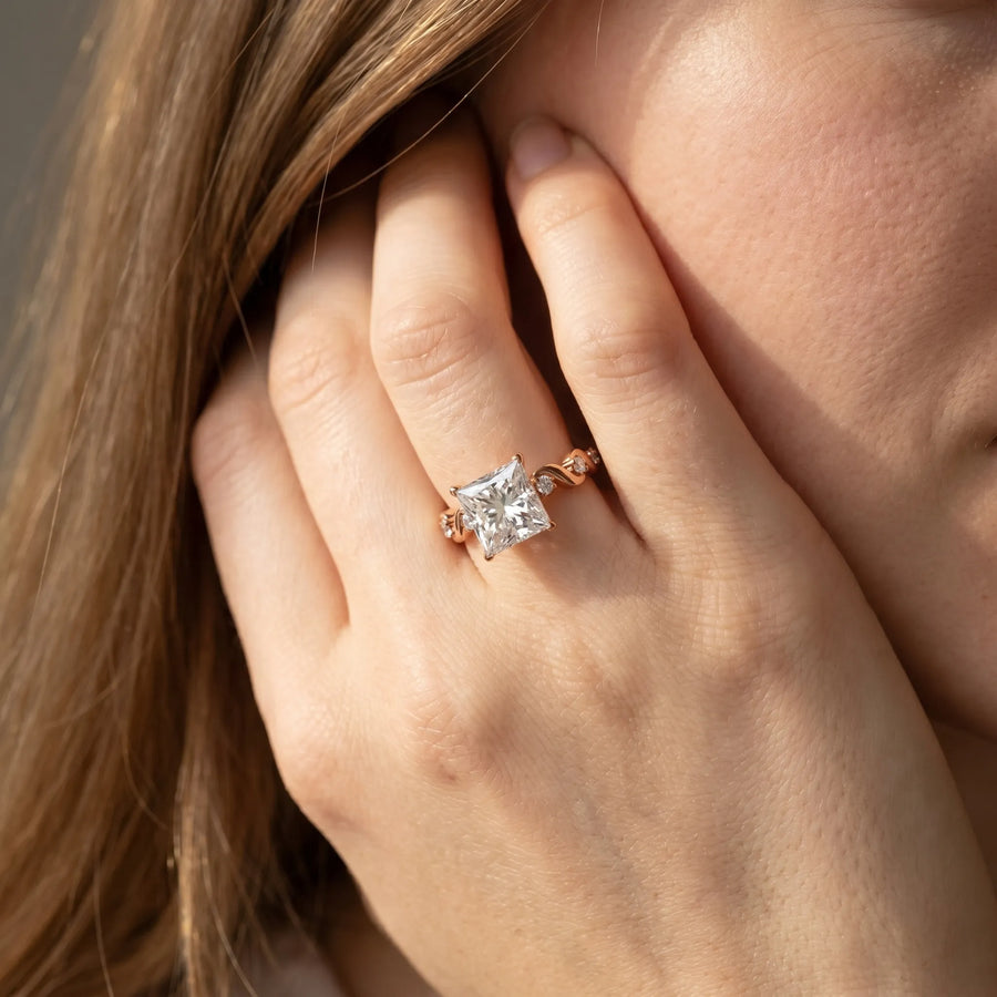Rose gold Princess Solitaire Twisted Band with Prong Setting