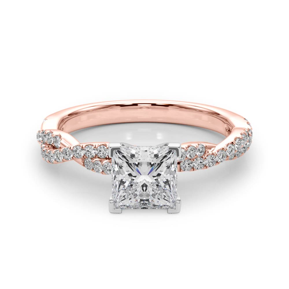 Rose gold Princess Solitaire Twisted Pave Band with Four-Prong Setting 1