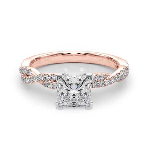 Rose gold Princess Solitaire Twisted Pave Band with Four-Prong Setting 1