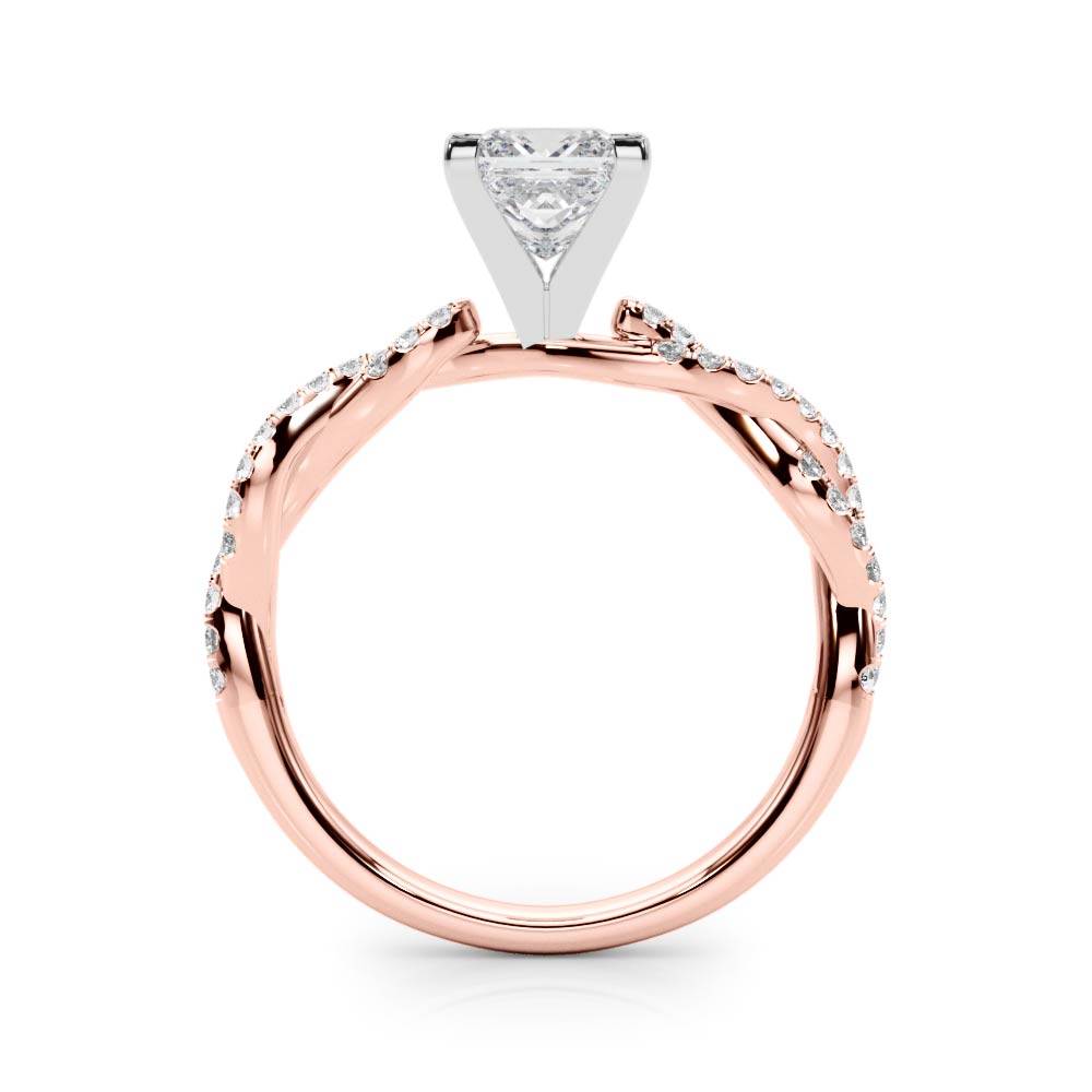 Rose gold Princess Solitaire Twisted Pave Band with Four-Prong Setting 2