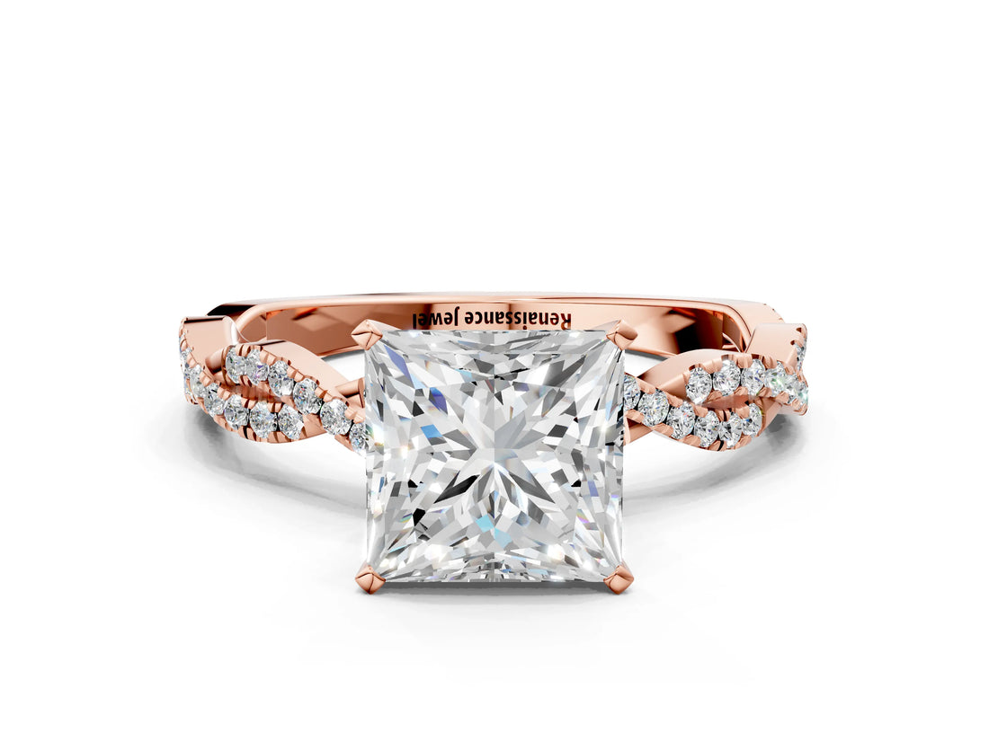 Rose gold Princess Solitaire Twisted Pave Band with Four-Prong Setting_9