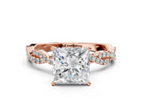 Rose gold Princess Solitaire Twisted Pave Band with Four-Prong Setting_9