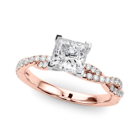Rose gold Princess Solitaire Twisted Pave Band with Four-Prong Setting