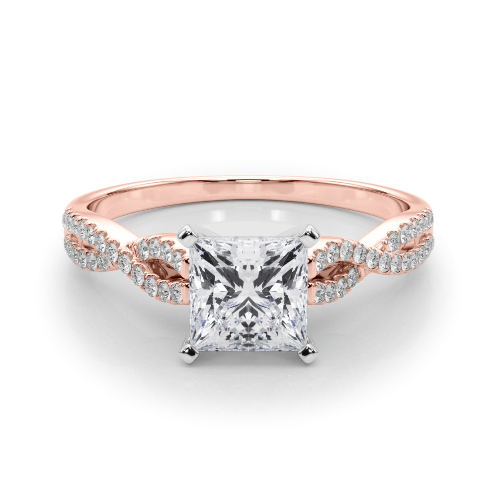 Rose gold Princess Solitaire Twisted Pave Diamond Engagement Ring with Four-Prong Setting 1
