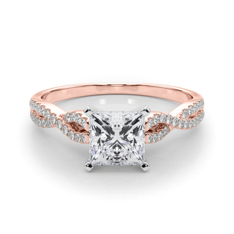 Rose gold Princess Solitaire Twisted Pave Diamond Engagement Ring with Four-Prong Setting 1