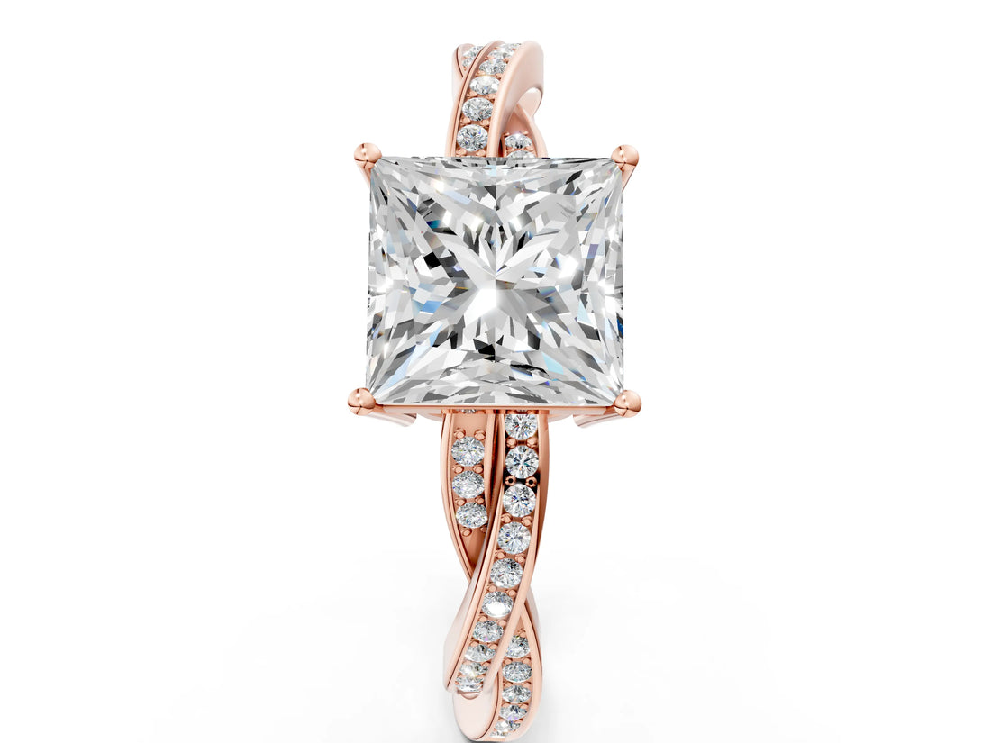 Rose gold Princess Solitaire Twisted Pave Diamond Ring with Four-Prong Setting_12