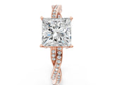 Rose gold Princess Solitaire Twisted Pave Diamond Ring with Four-Prong Setting_12