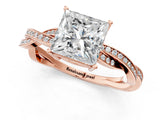 Rose gold Princess Solitaire Twisted Pave Diamond Ring with Four-Prong Setting_13