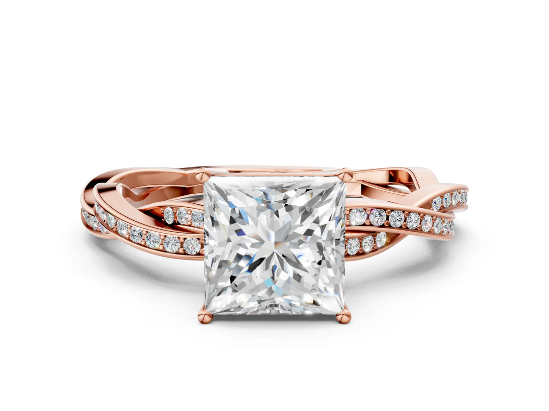 Rose gold Princess Solitaire Twisted Pave Diamond Ring with Four-Prong Setting_137