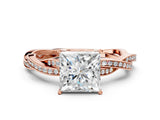 Rose gold Princess Solitaire Twisted Pave Diamond Ring with Four-Prong Setting_137