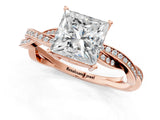 Rose gold Princess Solitaire Twisted Pave Diamond Ring with Four-Prong Setting_138