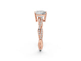 Rose gold Princess Solitaire Twisted Pave Diamond Ring with Four-Prong Setting_139