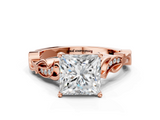 Rose gold Princess Solitaire Vine Band with Milgrain Prong Setting_6