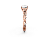 Rose gold Princess Solitaire Vine Band with Milgrain Prong Setting_8