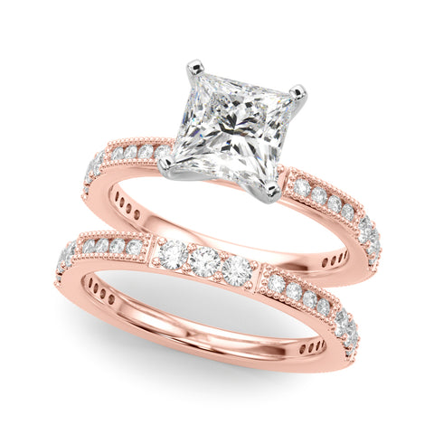 Rose gold Princess Solitaire with Pavé Band and Four-Prong Setting 1