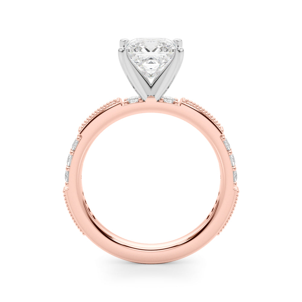 Rose gold Princess Solitaire with Pavé Band and Four-Prong Setting 2