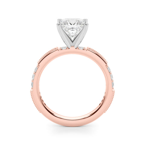 Rose gold Princess Solitaire with Pavé Band and Four-Prong Setting 2