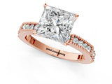 Rose gold Princess Solitaire with Pavé Band and Four-Prong Setting_324