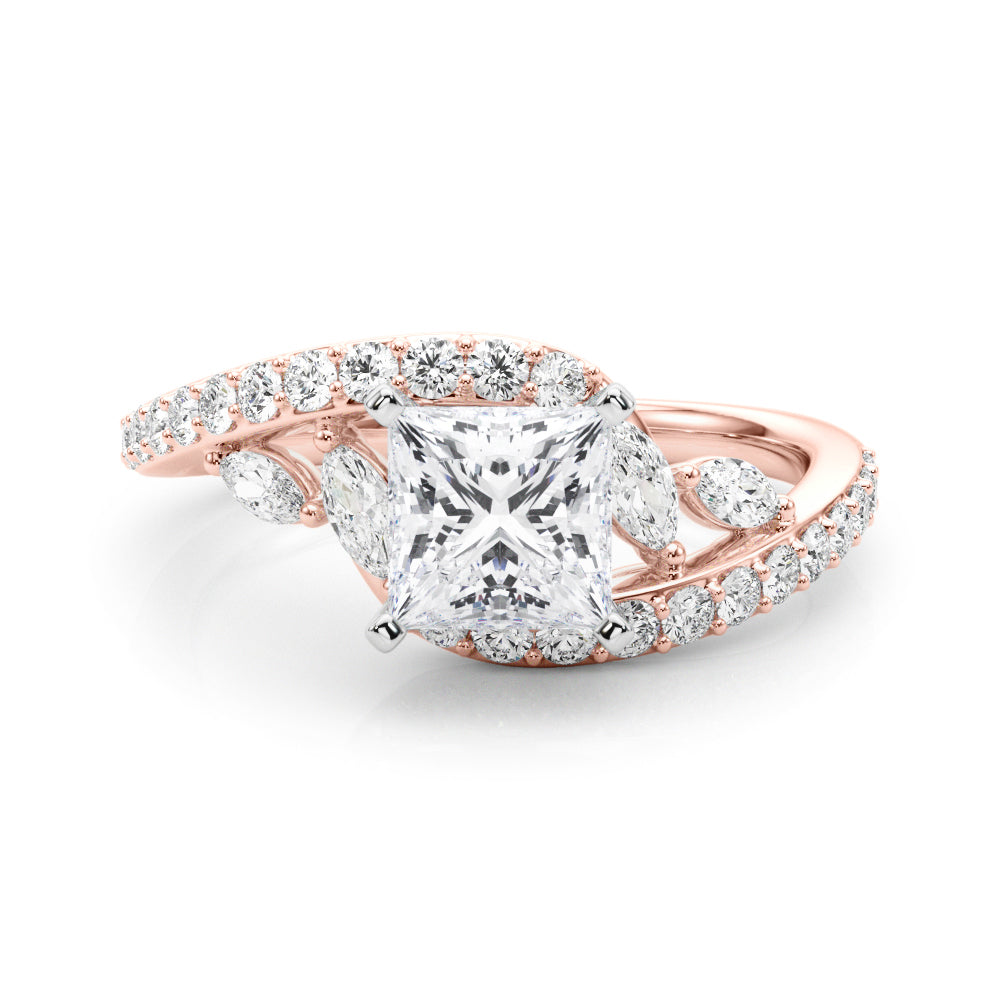Rose gold Princess Solitaire with Pavé Twist Band and Four-Prong Setting 1