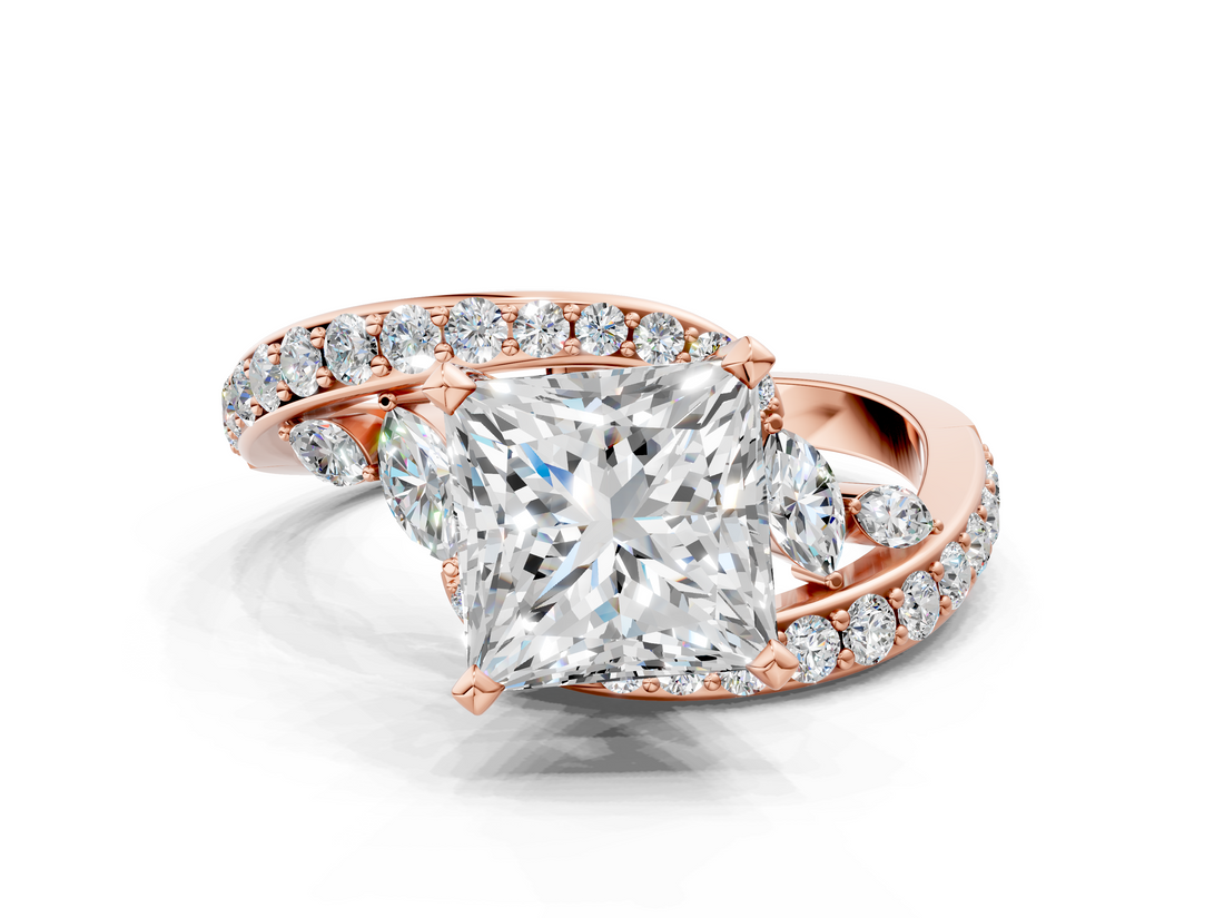 Rose gold Princess Solitaire with Pavé Twist Band and Four-Prong Setting_71
