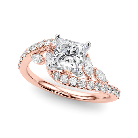 Rose gold Princess Solitaire with Pavé Twist Band and Four-Prong Setting