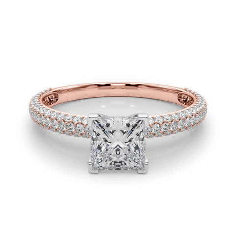 Rose gold Princess Solitaire with Pave Band and Four-Prong Setting 1