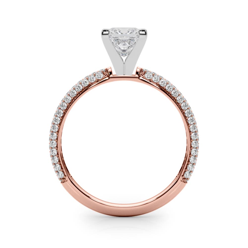 Rose gold Princess Solitaire with Pave Band and Four-Prong Setting 2