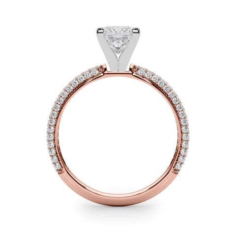 Rose gold Princess Solitaire with Pave Band and Four-Prong Setting 2