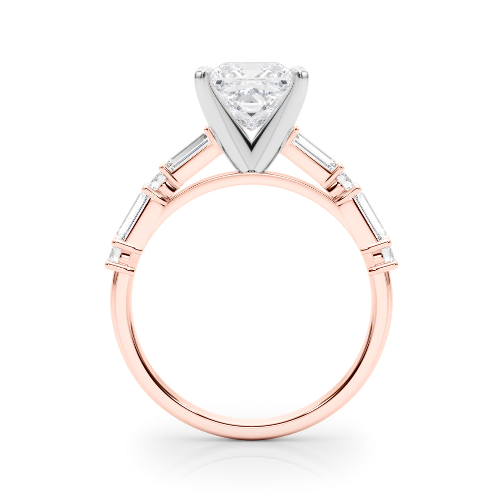 Rose gold Princess Solitaire with Side Baguettes and Channel Set Band 2