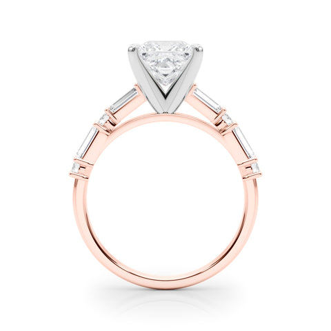 Rose gold Princess Solitaire with Side Baguettes and Channel Set Band 2
