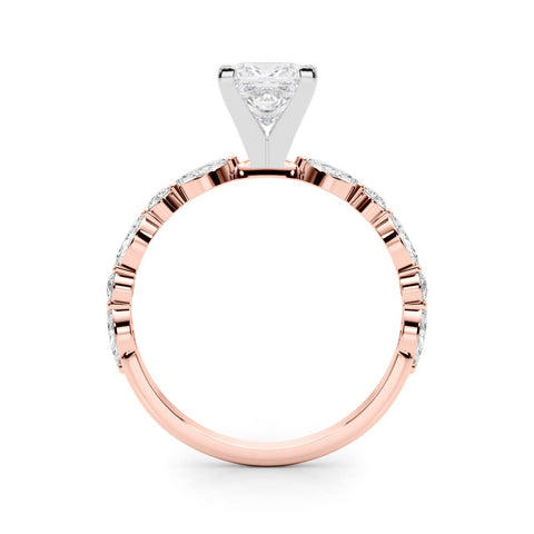 Rose gold Princess Solitaire with Side Stones on a Pavé Band and Four-Prong Setting 2